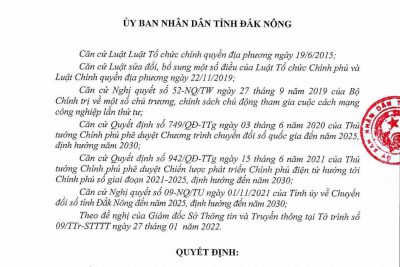 Ban hành Kế hoạch triển khai thực hiện Nghị quyết số 09-NQ/TU ngày 01/11/2021 của Tỉnh ủy về Chuyển đổi số tỉnh Đắk Nông đến năm 2025, định hướng đến năm 2030